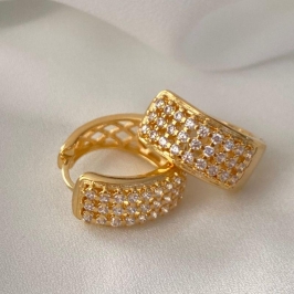 Brinco Argola Larga Cravejada Banhado a Ouro 18k – Tamanho Médio