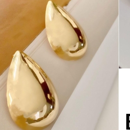 Brinco Gota Liso Metalizado – Banhado a Ouro 18K