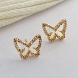 Brinco Borboleta Zircônia Cravejada Banhado a Ouro 18k Feminino Delicado