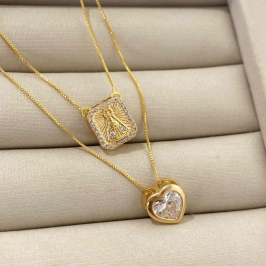 Escapulário Nossa Senhora Aparecida com Coração Cravejado Banhado a Ouro – 60cm