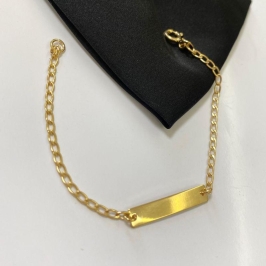 Pulseira Infantil Plaquinha Elo Português Alongado Banhada a Ouro 18k