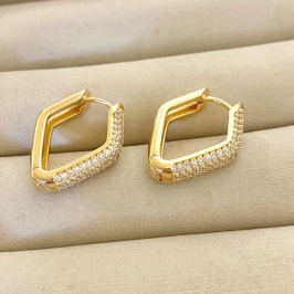 Brinco Argola Geométrica Banhado a Ouro 18k com Zircônias Cravejadas