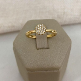 Anel Chuveiro Redondo Cravejado de Zircônias Banhado a Ouro 18k – Elegância Atemporal