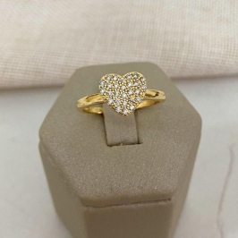 Anel Coração Cravejado de Zircônias Banhado a Ouro 18k – Joia Romântica