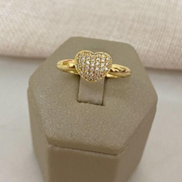 Anel Coração 10mm Cravejado com Zircônias Banhado a Ouro 18k
