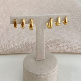 Trio de Argolas Lisas Banhadas a Ouro