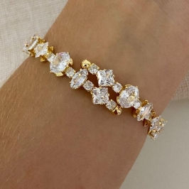 Bracelete Banhado a Ouro 18K com Zircônias Variadas  Luxo e Sofisticação