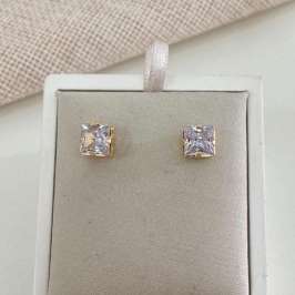 Brinco Solitário Quadrado de Zircônia Banhado a Ouro 18k Feminino