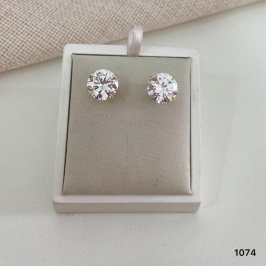 Brinco Solitário de Zircônia Cristal Banhado a Ouro 18k Feminino