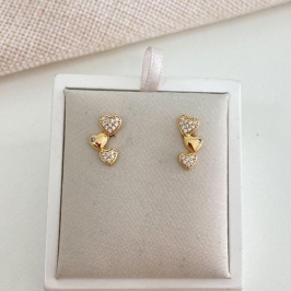 Brinco Corações com Zircônias – Banhado a Ouro