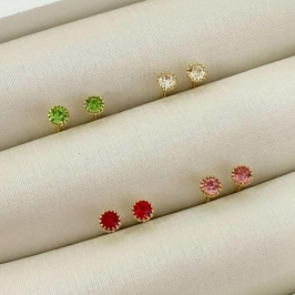 Brinco Infantil Ponto de Luz  Banhado a Ouro 18k Feminino Delicado Cores Variadas