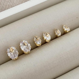 Trio de Brincos Zircônia Oval – Banhado a Ouro