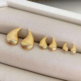 Trio de Brincos Gota Texturizada Banhados a Ouro