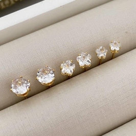 Trio de Brincos Ponto de Luz com Zircônia – Banhados a Ouro