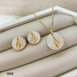 Conjunto Colar e Brincos Nossa Senhora Aparecida Banhados a Ouro 18k – Modelo 869