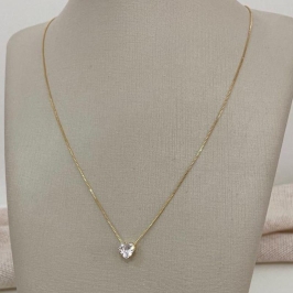 Colar Gargantilha com Coração de Zircônia Transparente Banhado a Ouro 18k