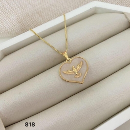 Colar Corrente Veneziana com Pingente Coração Espírito Santo Banhado a Ouro 18k