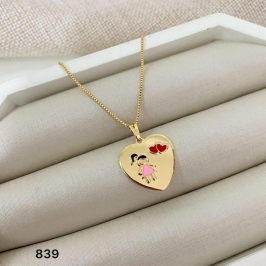 Gargantilha Pingente Menina com Coração Banhada a Ouro 18k – Corrente Veneziana 45cm – Modelo PV-839