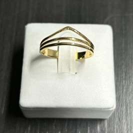 Anel Banhado a Ouro 18k Design V Duplo Camadas Moderno Feminino