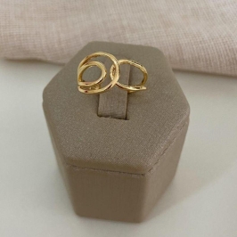 Anel Feminino Geométrico Duplo Círculo Banhado a Ouro 18k