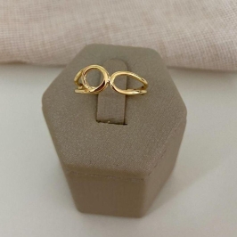 Anel Feminino Ajustável Duplo Geométrico Banhado a Ouro 18k