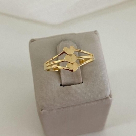 Anel Feminino com 3 Corações Banhado a Ouro 18k Delicado