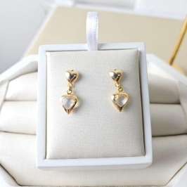 Brinco Coração Duplo com Pedra Cristal Banhado a Ouro 18k Feminino  Joia Delicada e Romântica