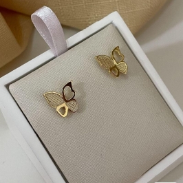 Brinco Borboleta Vazado e Texturizado Banhado a Ouro 18k