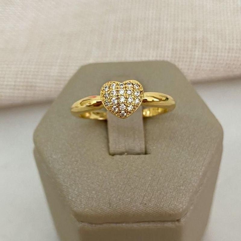 Anel Coração Cravejado com Zircônias Banhado a Ouro 18k