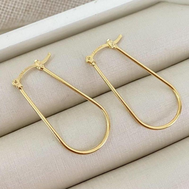 Brinco Argola Alongada Oval – Banhado a Ouro