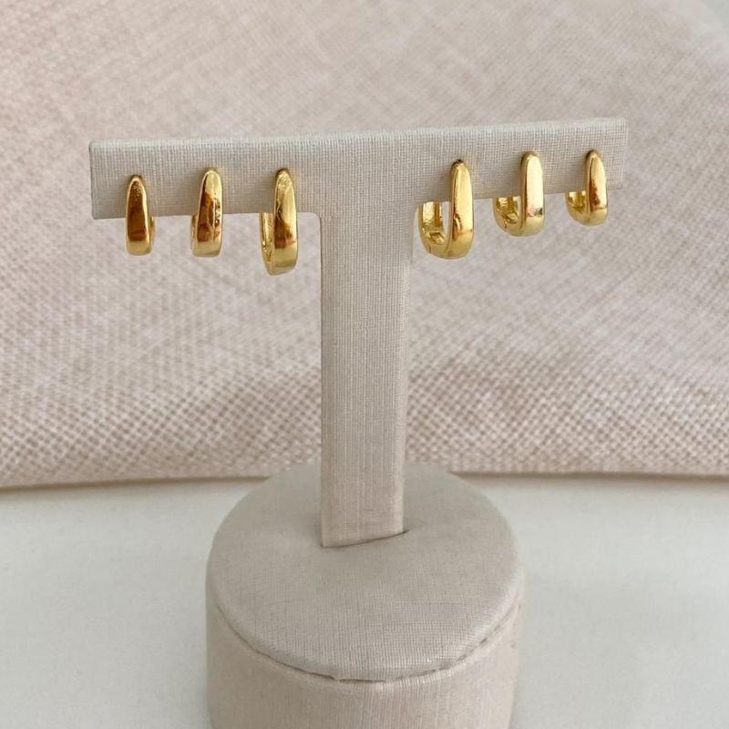 Trio de Argolas Lisas Banhadas a Ouro