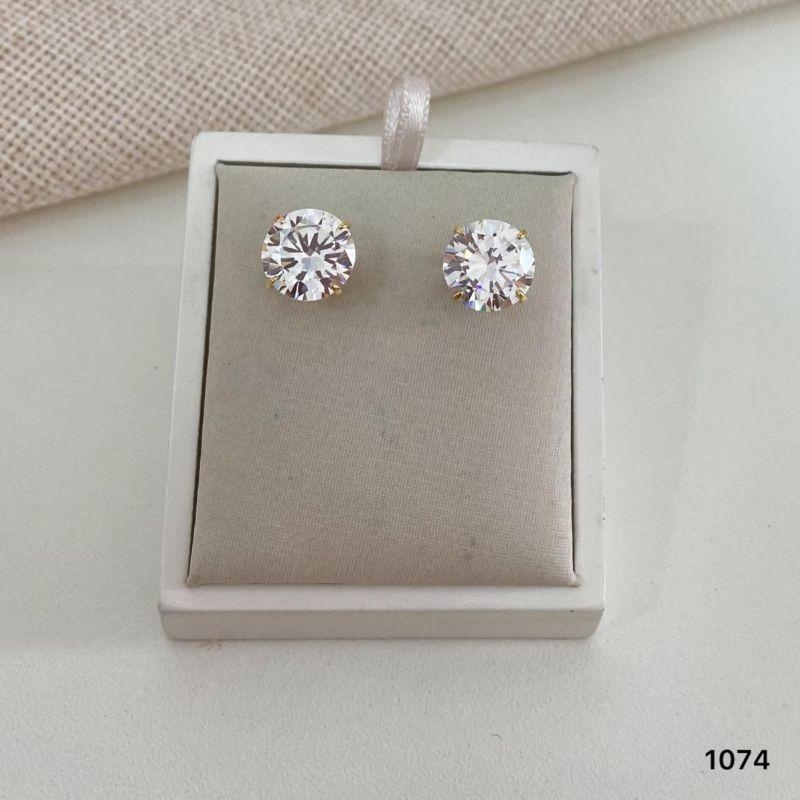 Brinco Solitário de Zircônia Cristal Banhado a Ouro 18k Feminino