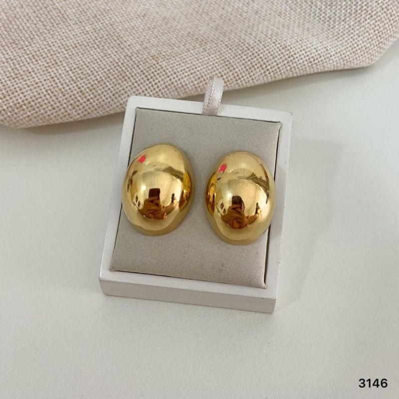 Brinco Oval Abaulado Banhado a Ouro 18k