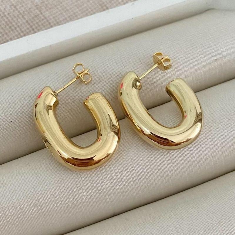 Brinco Argola Aberta Tubo Grossa Dourada