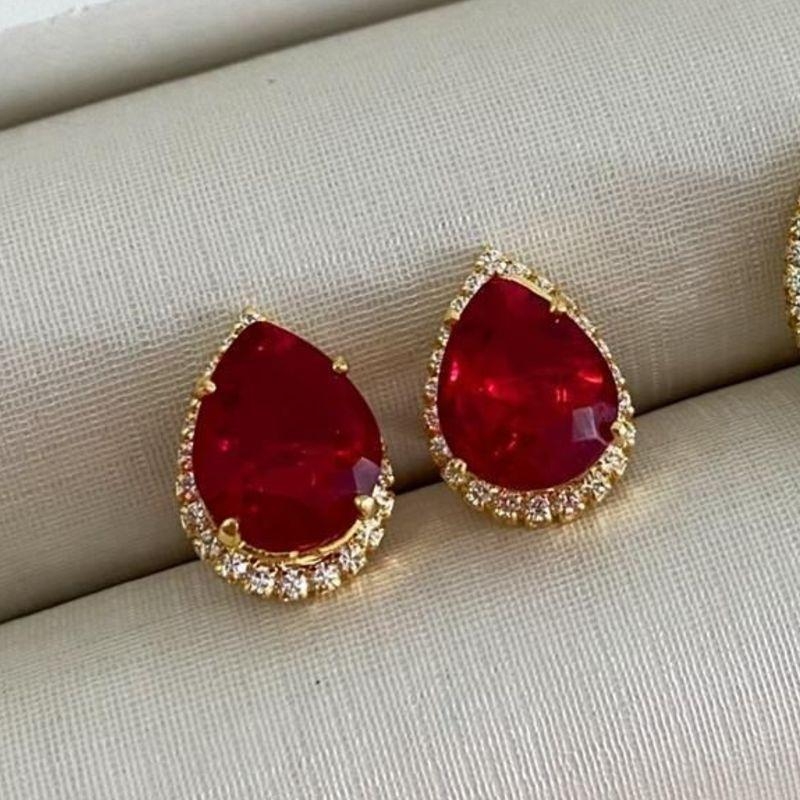 Brinco Gota com Zircônias – Banhado a Ouro