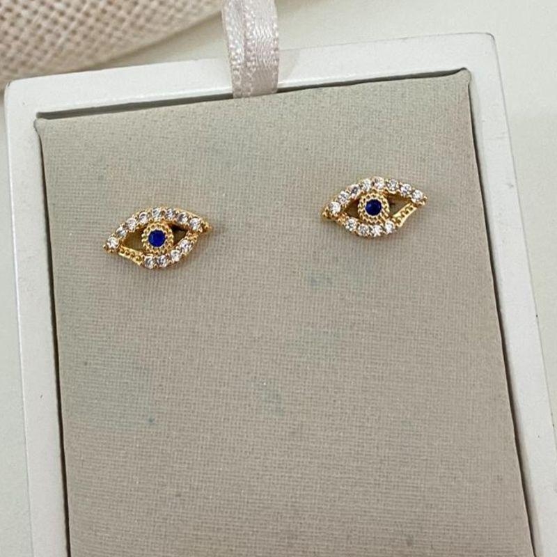 Brinco Olho Grego com Zircônias Banhado a Ouro 18k