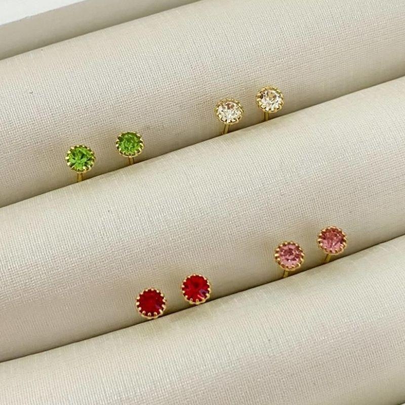 Brinco Infantil Ponto de Luz  Banhado a Ouro 18k Feminino Delicado Cores Variadas