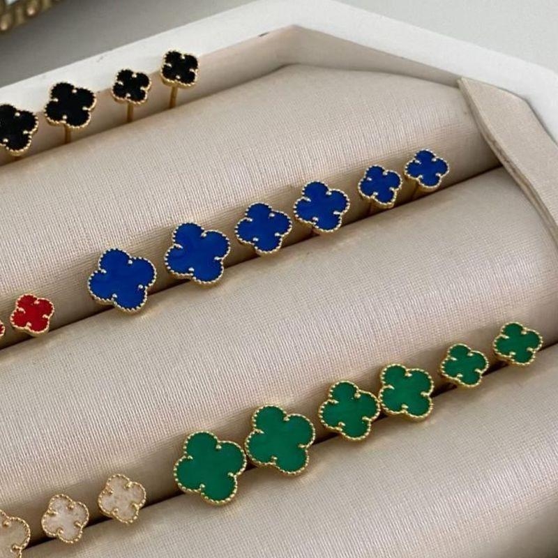 Conjunto Kit Brincos Trevo 4 Folhas Cores Variadas Esmaltado Banhado a Ouro 18k