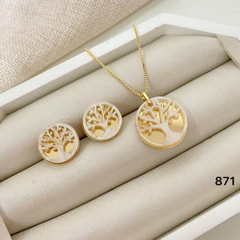 Conjunto Colar e Brincos Árvore da Vida Banhados a Ouro 18k – Modelo 871