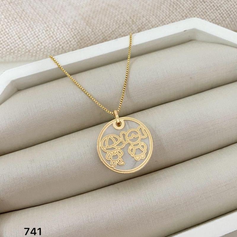 Gargantilha Medalha Menina e Menino Vazados Banhada a Ouro 18k – Corrente Veneziana 45cm – Modelo PV-741