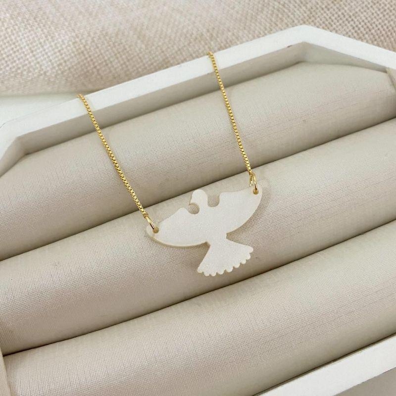 Colar Corrente Veneziana com Pingente Espírito Santo Banhado a Ouro 18k