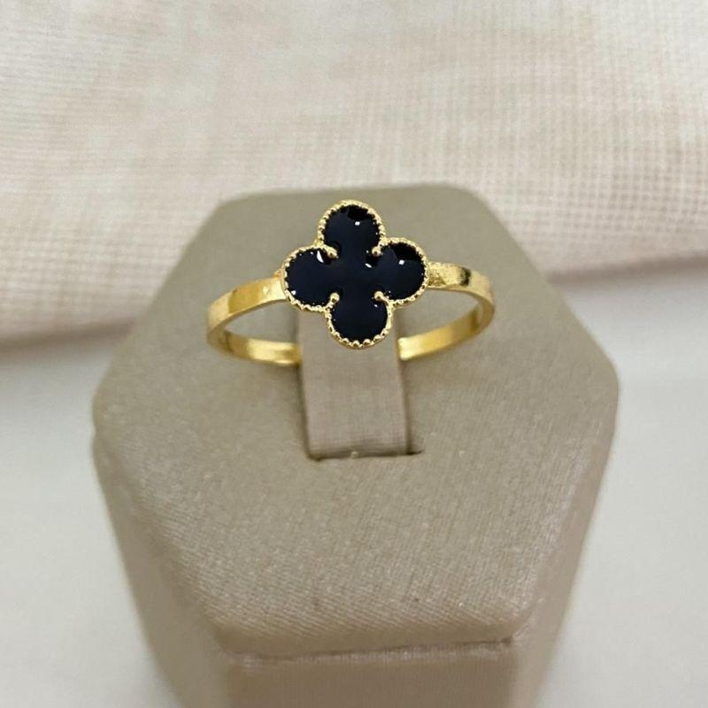 Anel Trevo de Quatro Folhas em Banho de Ouro – Diversas Cores