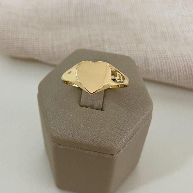 Anel Feminino Coração Liso Solitário Banhado a Ouro 18k