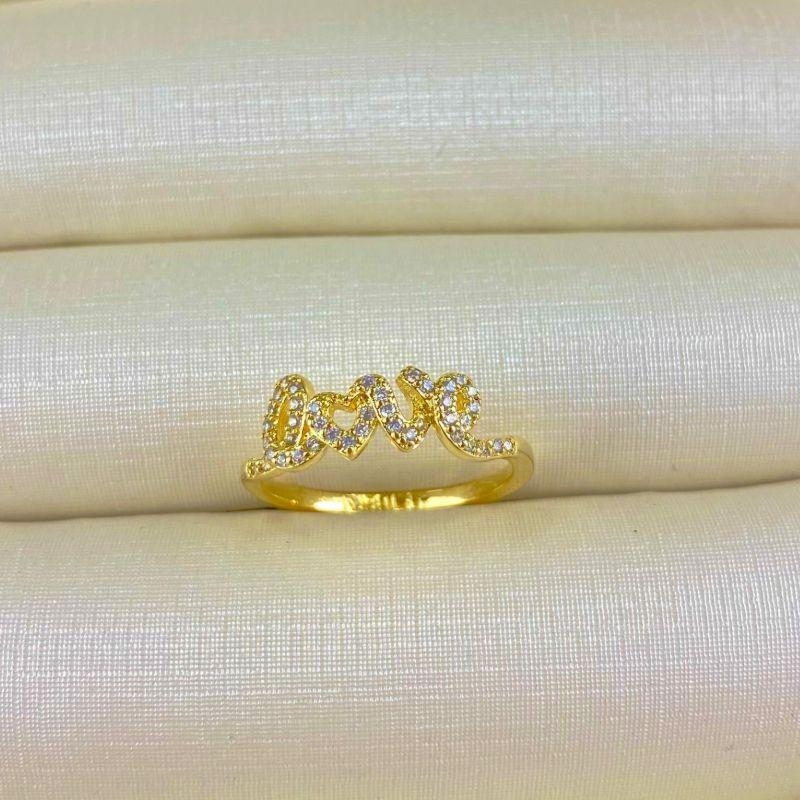 Anel Love Cravejado com Zircônias