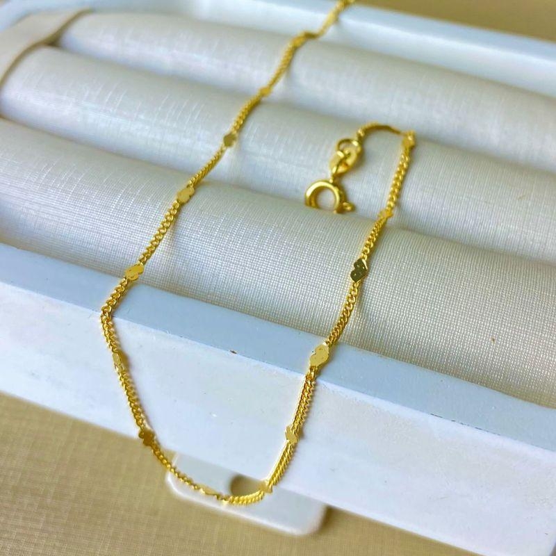 Tornozeleira Corações Banhada a Ouro 18k com Fecho Bóia Tradicional 24 cm