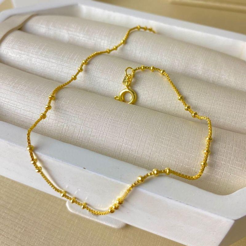Tornozeleira Bolinhas Trabalhadas Banhada a Ouro 18k com Fecho Bóia Tradicional 24 cm