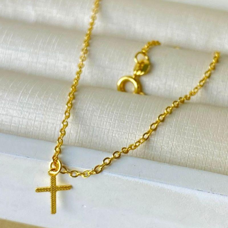 Tornozeleira Pingente Cruz Banhada a Ouro 18k com Fecho Bóia Tradicional 24 cm