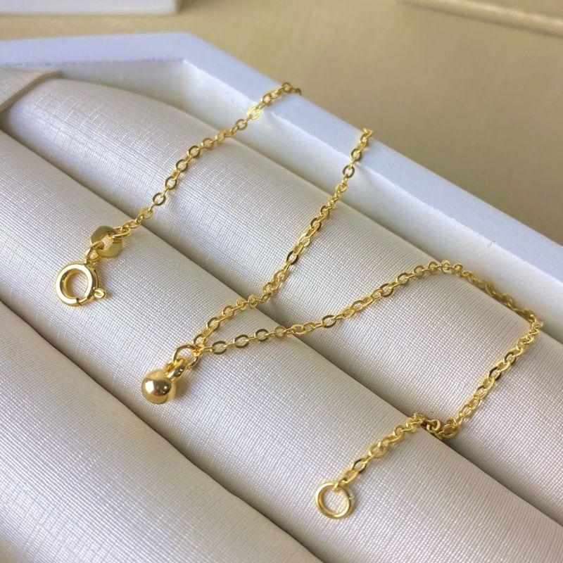 Tornozeleira Bolinha Lisa Banhada a Ouro 18k com Corrente Fina 24 cm e Fecho Bóia