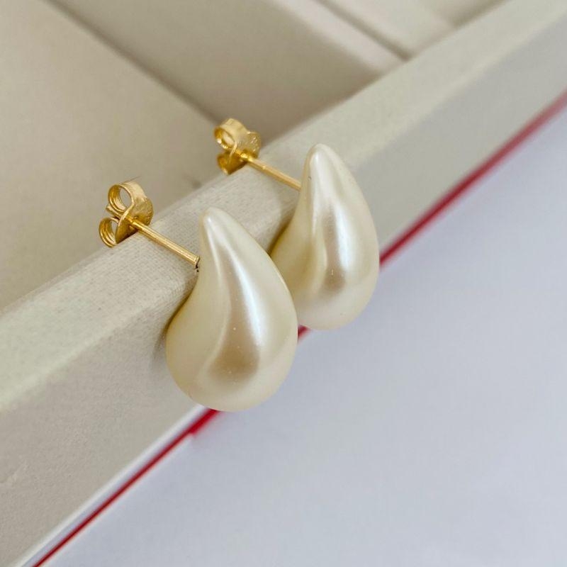 Brinco Gota Pérola Banhado a Ouro 18k Feminino Clássico Elegante