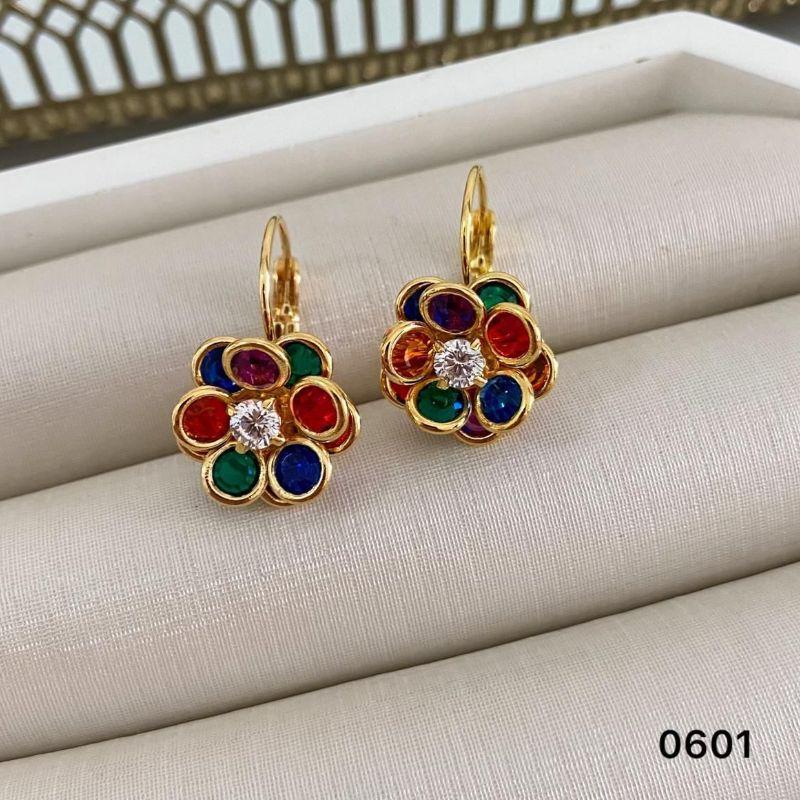 Brinco Flor Colorida com Zircônias – Banhado a Ouro